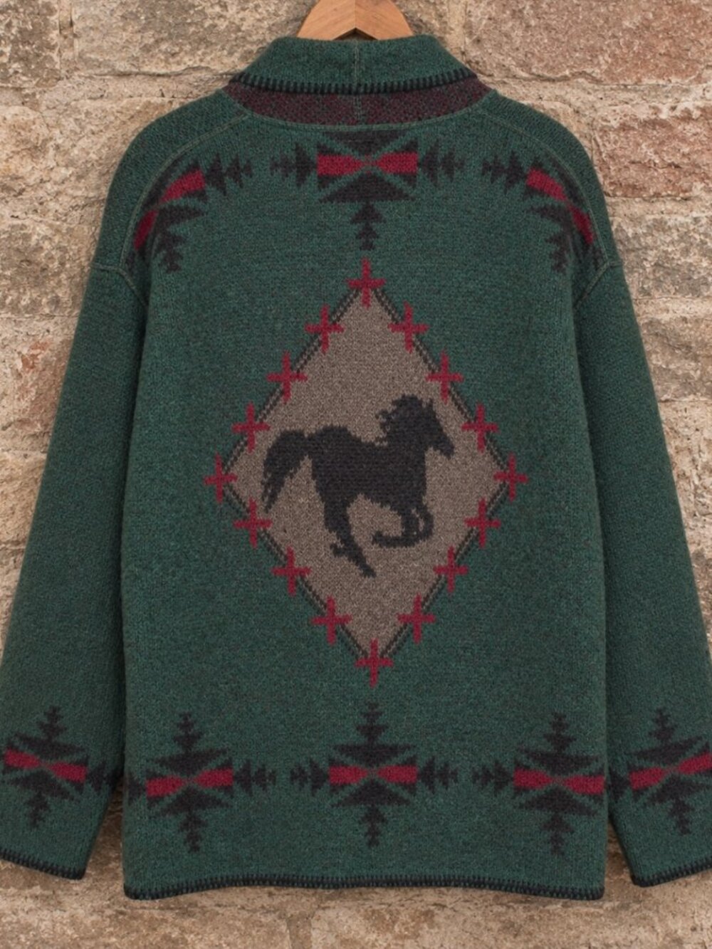 Coldwater Creek VTG M Wool Cardigan Sweater Jacket Equestrian Horse Cowichan USA